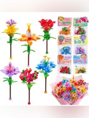 JOYIN Flower Bouquet Building
Blocks w Tags and Bags - 24 pieces Valentine's Day